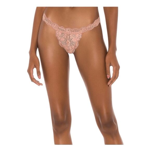 Free People x HAH T String Me A Thong Underwear Panties Dusty Rose Lace XL - Picture 4 of 7